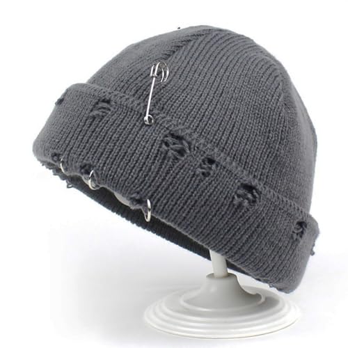 HeiDmai Distressed Ring Beanie Hat Unisex Fashion Hip-Hop Slouchy Knitted Skull Capsodemands for styleVintage Distressed