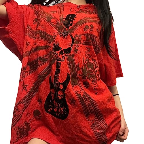 Fairy Grunge Shirt for Women Y2K Vintage Graphic Skeleton Printed Short Sleeve Tee Shirts