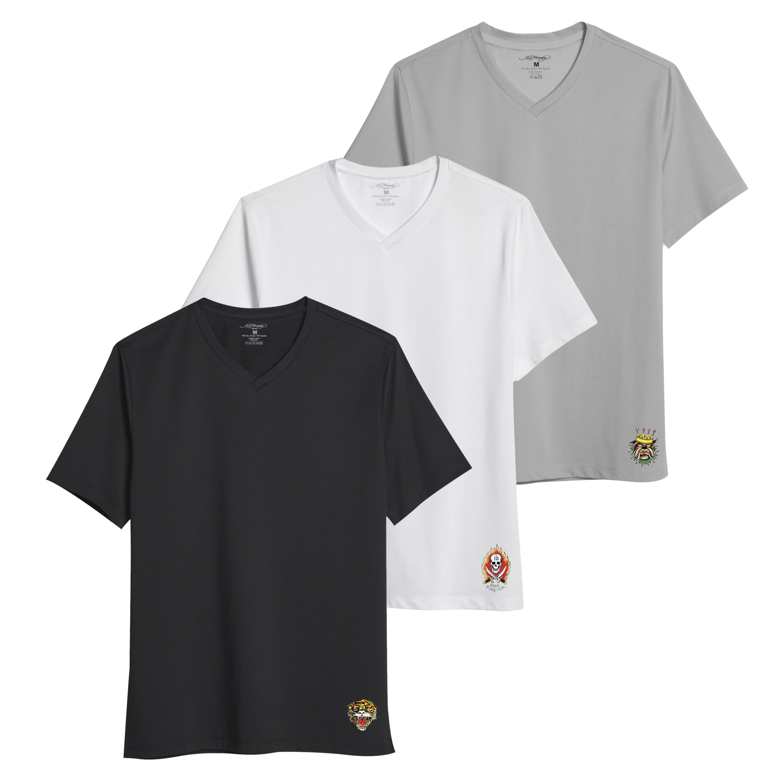 ED HARDY 3-Pack Men's Fitted T-Shirts Micro Modal Casual Wear - Gym/Work, Perfect Fit Classic Tees