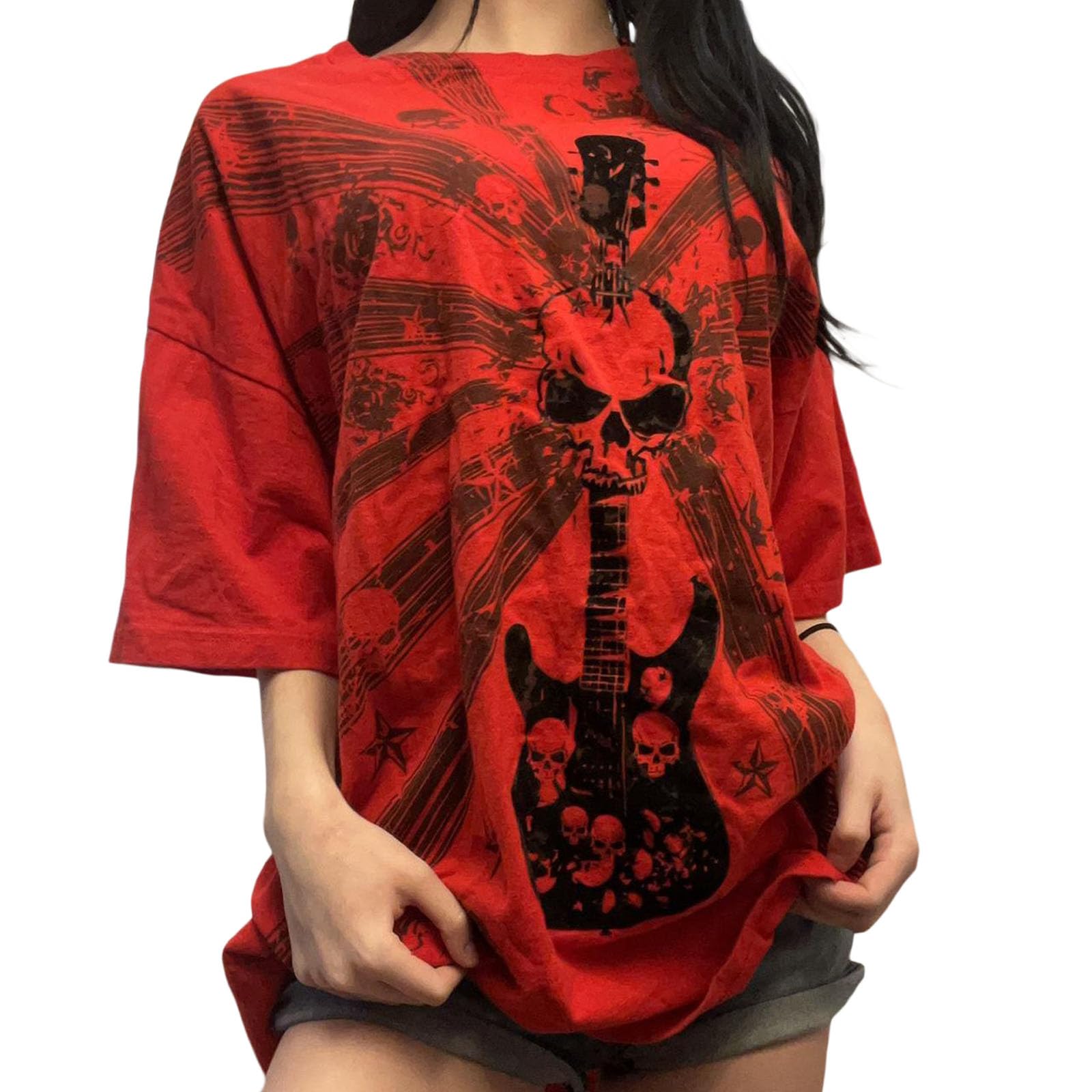 Fairy Grunge Shirt for Women Y2K Vintage Graphic Skeleton Printed Short Sleeve Tee Shirts
