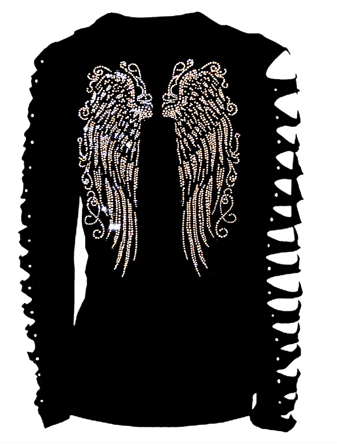 Fashion2ne1 Sassy Classy Women's Angel Wings Long Sleeve Bling T-Shirt,Ripped Cut Out,sexy Graphic Long